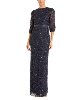 Sequined Elbow Sleeve Gown