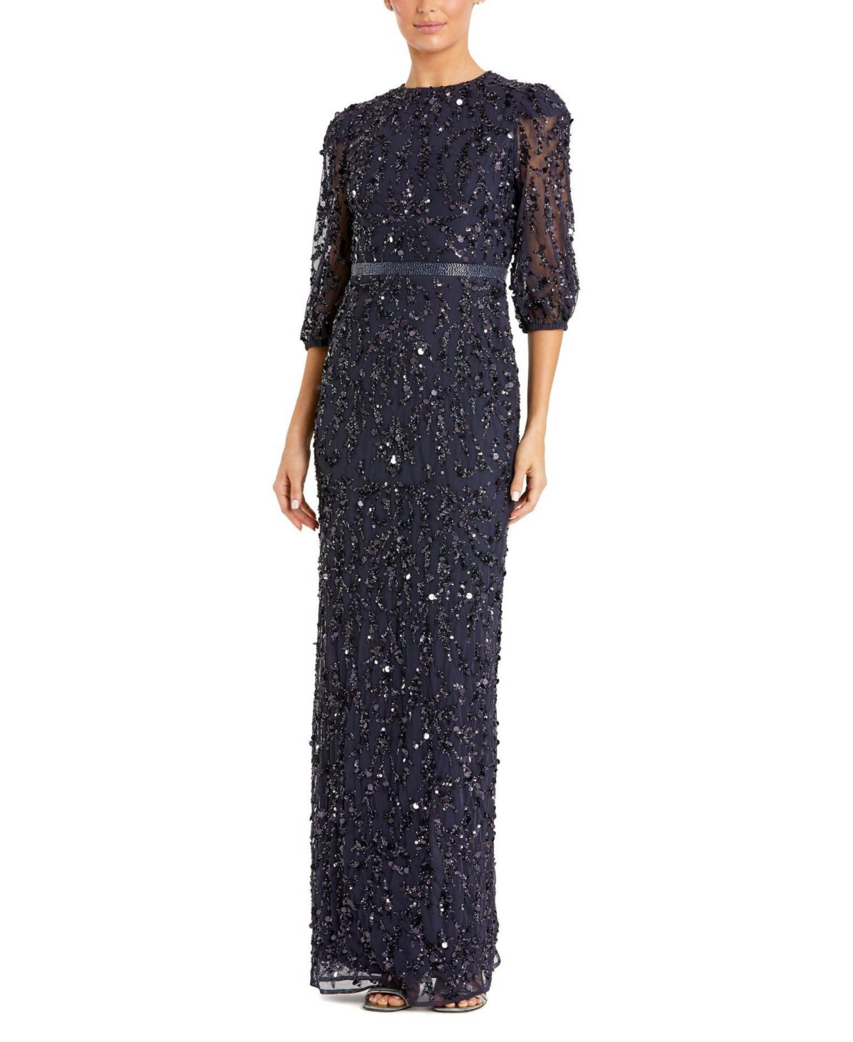Sequined Elbow Sleeve Gown