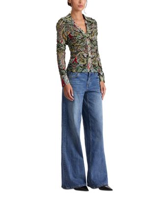 Portia Paisley Ruched Mesh Top