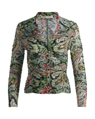 Portia Paisley Ruched Mesh Top