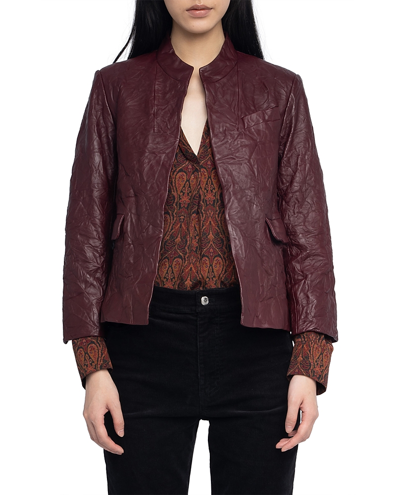 Zadig & Voltaire Veryn Cuir Froisse Leather Jacket In Burgundy