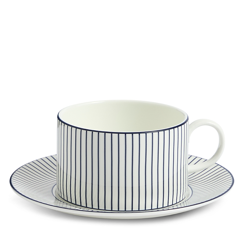 Wedgwood Gio Pinstripe Bone-china Teacup And Saucer 220ml In Blue
