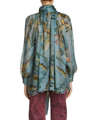 Silk Printed Scarf Neck Blouse