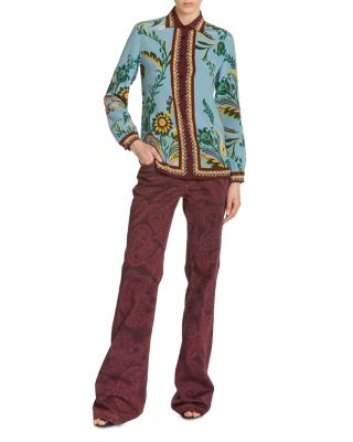 Silk Printed Button Front Blouse