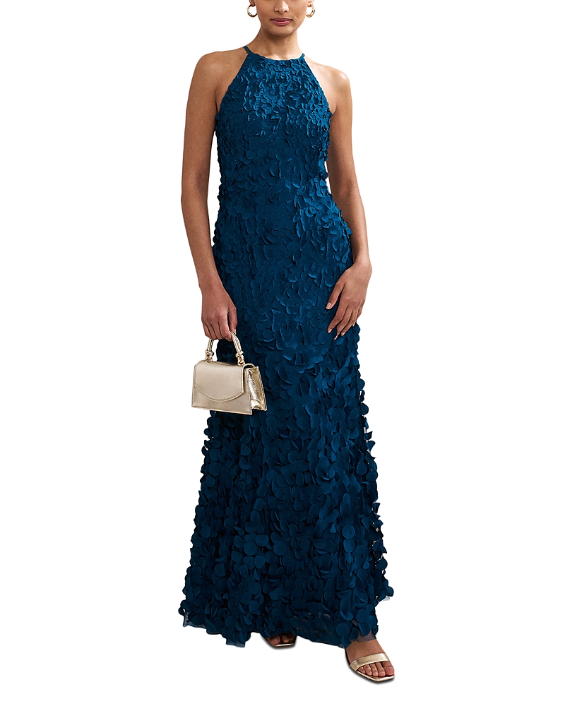 Phase Eight Womens Teal Charlene High-neck Textured Woven Maxi Dress In Multi