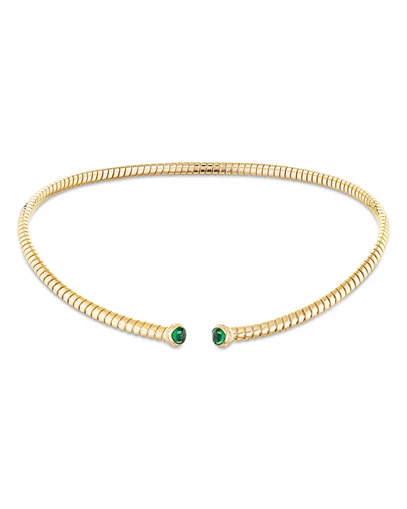 Marina B Trisolina Emerald & Diamond Collar Necklace in 18K Yellow Gold