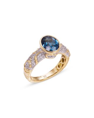 Ondine Solitaire Blue Topaz & Diamond Ring in 18K Yellow Gold