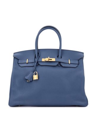 Pre-Owned HERMÈS - Birkin 35 Handbag Blue Clemence with Gold Hardware