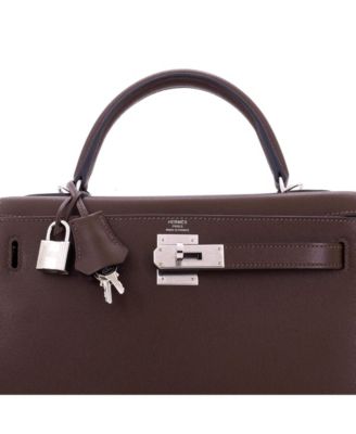 Kelly 28 Handbag Brown Madame with Palladium Hardware