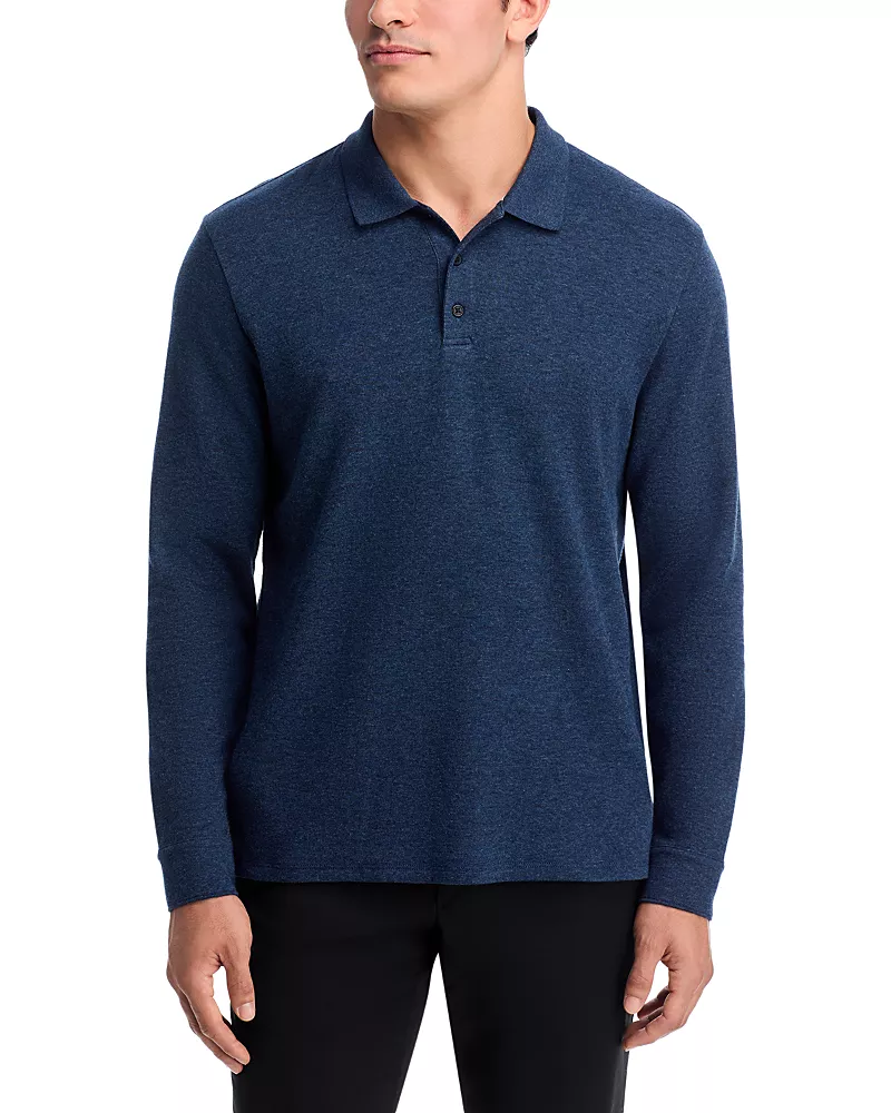 Vince Heathered Double Face Long Sleeve Polo Shirt
