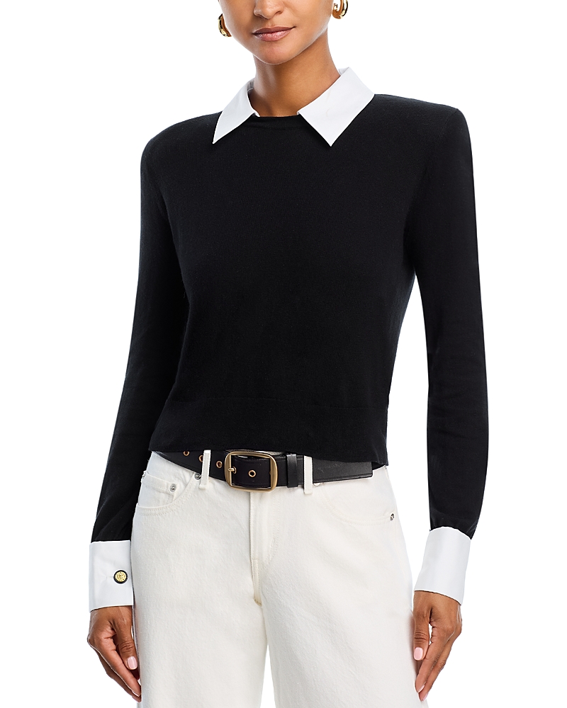 L Agence April Poplin Collar Pullover Top In Black