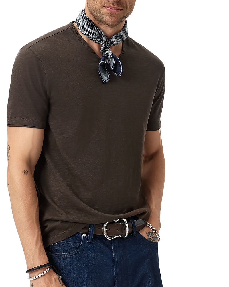 John Varvatos Miles V Neck Slub Tee In Gray