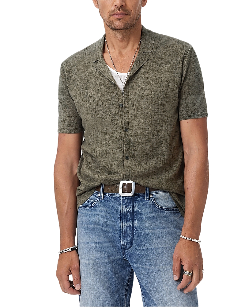 John Varvatos Nayeem Etching Print Organic Cotton Camp Shirt In Green