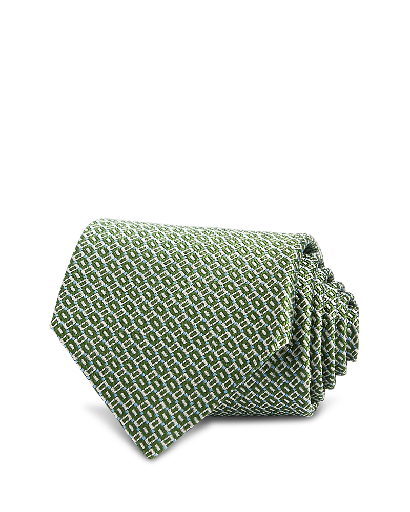 David Donahue Geo Pattern Silk Classic Tie In Green