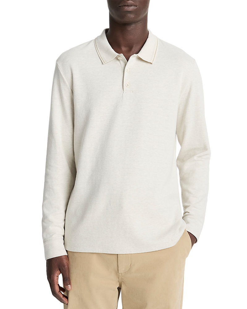 Vince Heathered Double Face Long Sleeve Polo Shirt In White