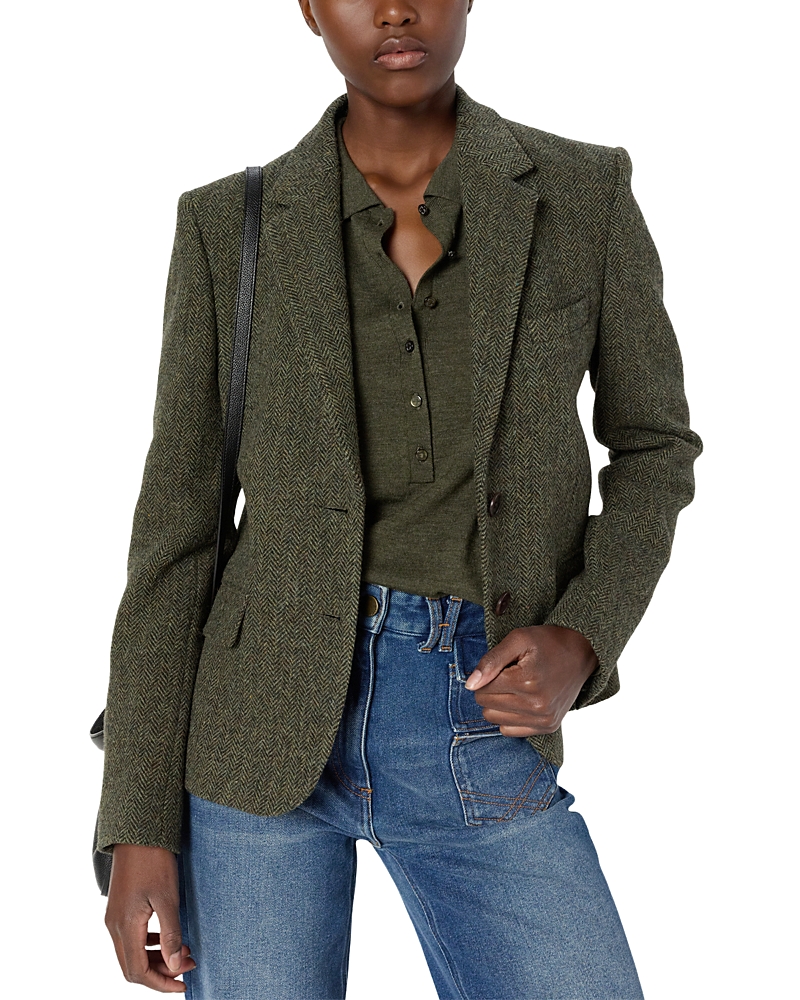 Gerard Darel Noelie Wool Herringbone Blazer In Green