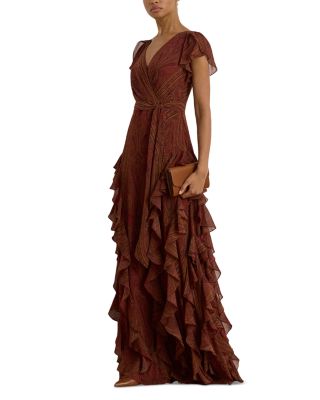 Paisley Ruffle Trim Georgette Gown