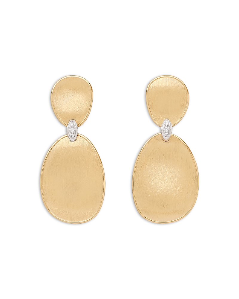 Marco Bicego 18k White & Yellow Gold Lunaria Diamond Textured Disc Double Drop Earrings In Gold