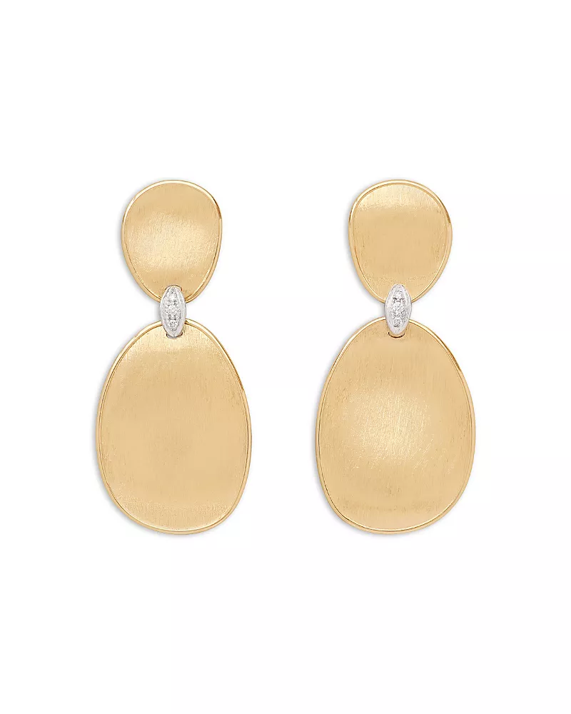 Marco Bicego 18K White & Yellow Gold Lunaria Diamond Textured Disc Double Drop Earrings