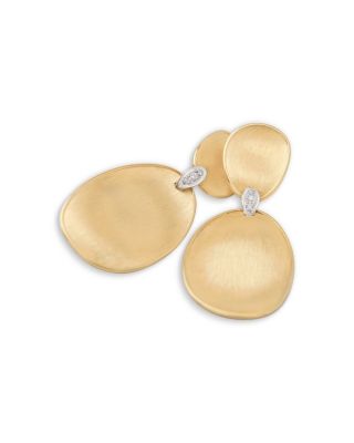 18K White & Yellow Gold Lunaria Diamond Textured Disc Double Drop Earrings