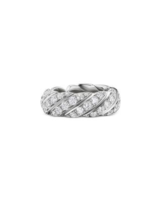 Sculpted Cable Flex Band Ring in 18K White Gold with Diamonds, 7.5mm