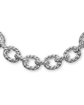 Sculpted Cable Oval Link Necklace in Sterling Silver, 18mm