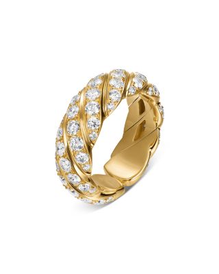Sculpted Cable Flex Band Ring in 18K Yellow Gold with Diamonds, 7.5mm