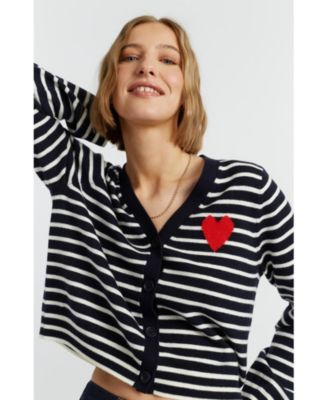  Women's Wool Cashmere Heart Breton Cardigan