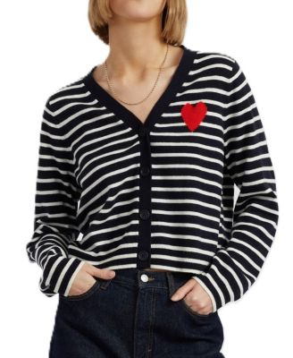  Women's Wool Cashmere Heart Breton Cardigan