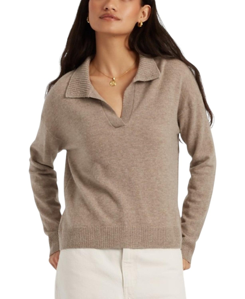 Chinti & Parker Wool Cashmere Blend V Neck Collared Sweater In Brown