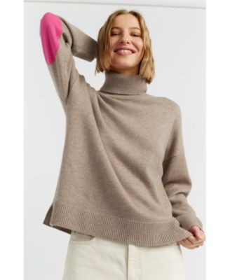 Women's Wool Cashmere Elbow Patch Rollneck Sweater