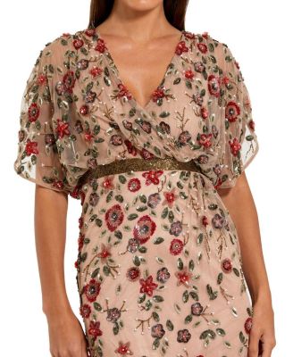 Floral Embellished Short Sleeve Blouson Gown