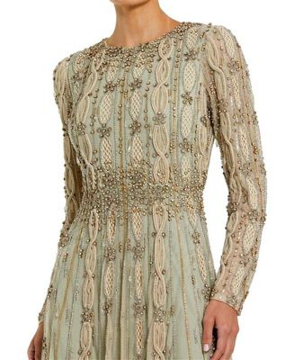 Embellished Mesh Long Sleeve A Line Gown