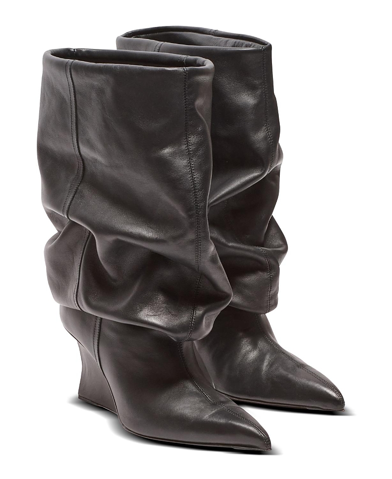 Balmain Slouchy Wedge Heel Pointed Toe Boots In Black