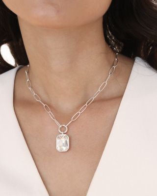 Stone Bezel Deco Pendant Necklace, 15-20"