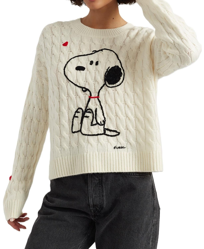 Chinti & Parker X Peanuts Snoopy-motif Cable-knit Sweater In Neutral
