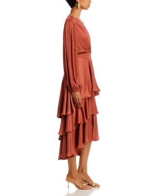 Bei Surplice Neck Asymmetric Midi Dress