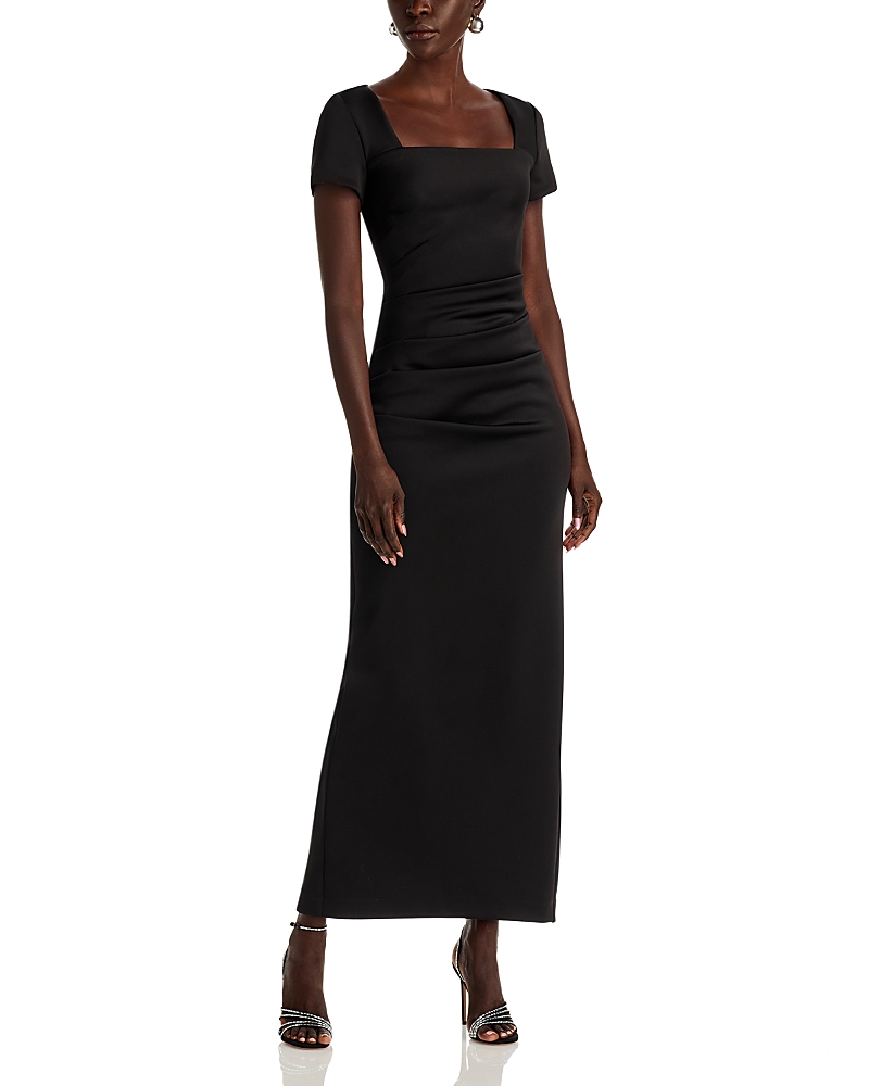 Aqua Scuba Open Back Cap Sleeve Maxi Dress - Exclusive In Black