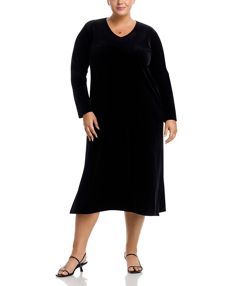 Caroline Rose V Neck Long Sleeve Dress In Black