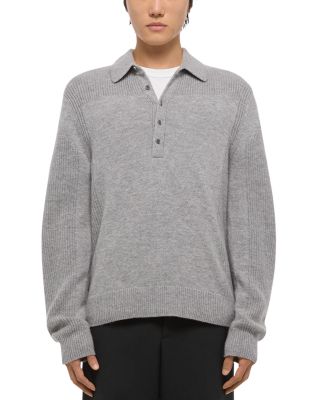 Relaxed Fit Block Knit Wool Polo Sweater  