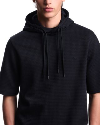 Short Sleeved Hooded Woven Effect Jacquard Sweatshirt