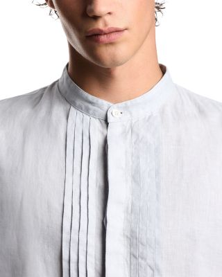 Garment Dyed Linen Guru Collar Regular Fit Button Down Shirt