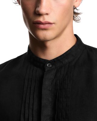 Garment Dyed Linen Guru Collar Regular Fit Button Down Shirt