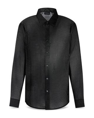 Micro Pattern Print Comfort Fit Button Down Shirt