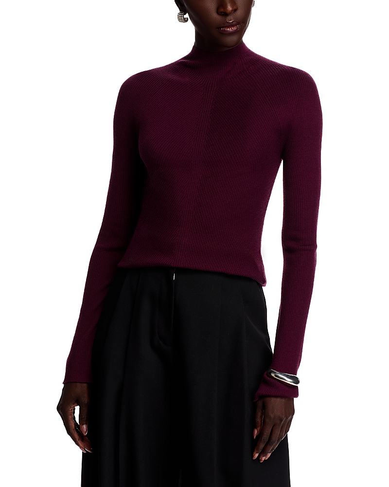 Hugo Boss Foliora Wool Mock Neck Sweater In Purple