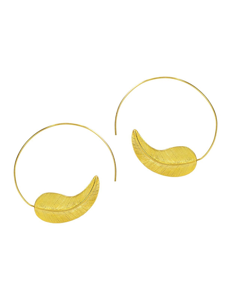 Ottoman Hands Gold Feather Pull Through Hoop Earrings