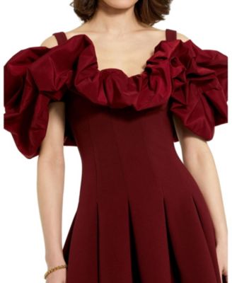  Crepe Godet Hem Mini Dress with Faille Ruffle