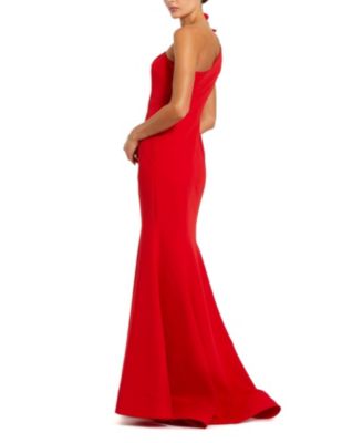  Crepe One Shoulder Mermaid Gown with 3D Flower