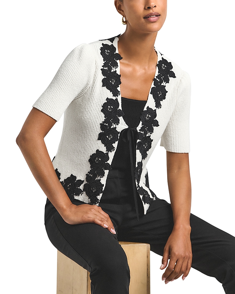 Derek Lam 10 Crosby Maes Short-sleeve Lace Cardigan Sweater In White