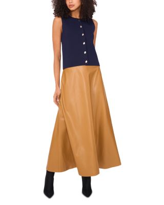 Sleeveless Button Up Crewneck Top